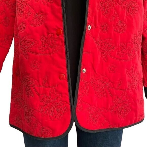 Vintage Analogy Embroidered Quilted Snap Button Down Coat Soft Shell Jacket Size - Picture 4 of 10